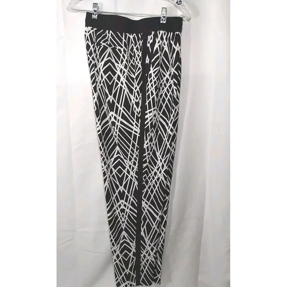 Calvin Klein Women Black White pull on lightweight casual‎ pants Size Large